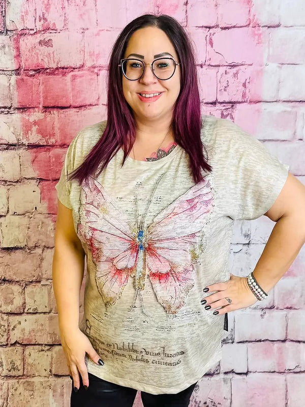 Butterfly Shirt mit Strassdekor – in großen Größen von CurvyRausch. Stylische Plus Size Fashion für kurvige Frauen.