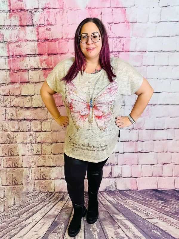 Butterfly Shirt mit Strassdekor – in großen Größen von CurvyRausch. Stylische Plus Size Fashion für kurvige Frauen.