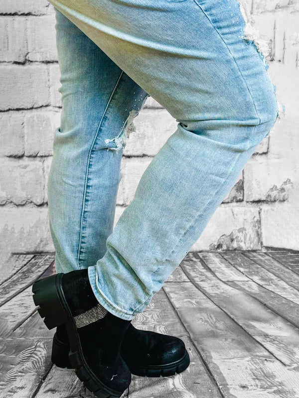 Cutout - Jeans mit Strass und Spitze | Monday Premium Denim - CurvyRausch - Neuheit - Plus Size Damenmode