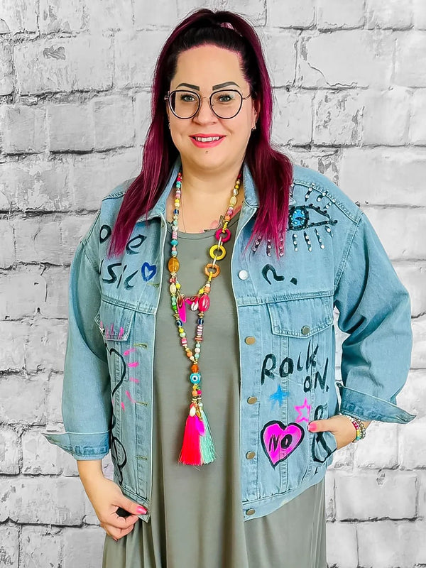 Jeansjacke Eye - Design | Boutique Ware – in großen Größen von CurvyRausch. Stylische Plus Size Fashion für kurvige Frauen.