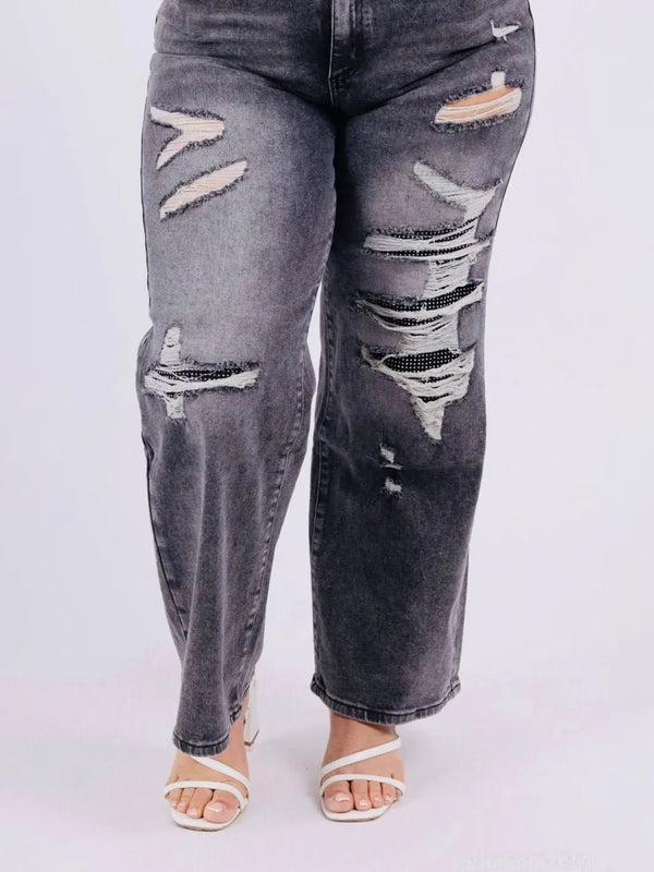 Monday Premium Jeans – Destroy Look in Anthrazit – in großen Größen von CurvyRausch. Stylische Plus Size Fashion für kurvige Frauen.