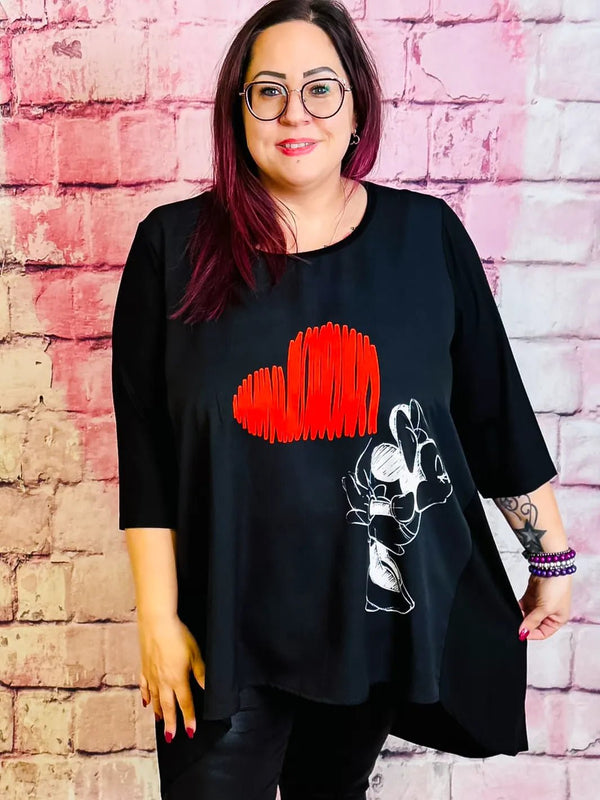 Vokuhila - Shirt im Materialmix – in großen Größen von CurvyRausch. Stylische Plus Size Fashion für kurvige Frauen.
