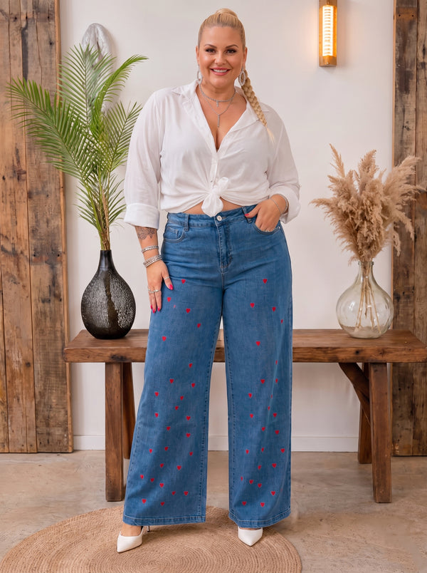 Wide Leg Jeans Heart Love mit gestickten Herzen von Zwillingsherz – zweite Ansicht