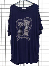 Shirt 'Cats & Heart' mit Perlenbesatz - CurvyRausch - Neuheit - Plus Size Damenmode