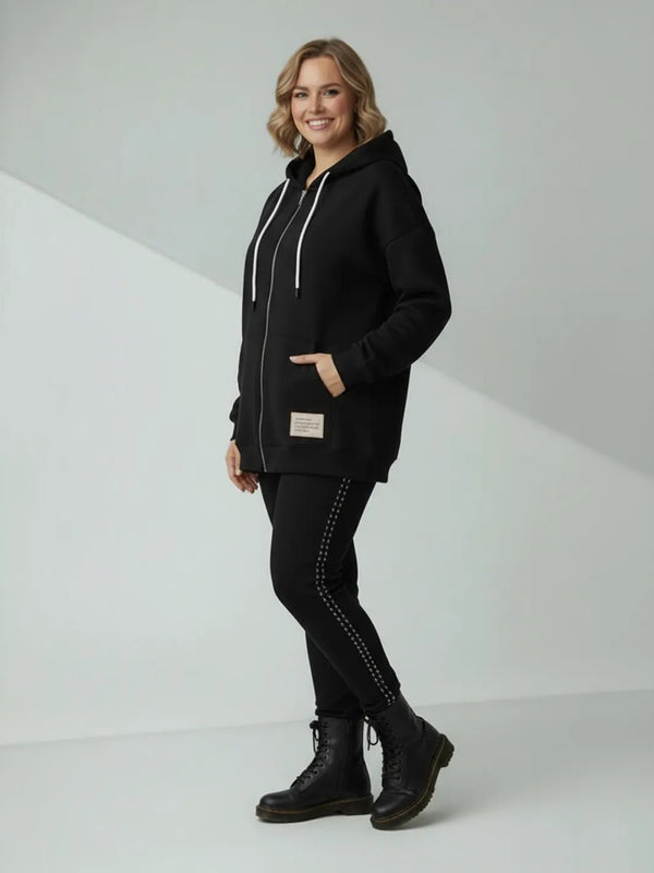 Bamboo Leggings Schwarz mit Glitzerstreifen – in großen Größen von CurvyRausch. Stylische Plus Size Fashion für kurvige Frauen.