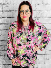 Blusenoberteil mit Skull - & Blumenprint - CurvyRausch - Neuheit - Plus Size Damenmode