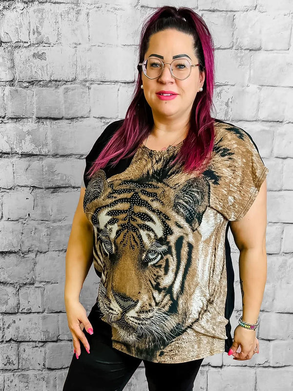 Blusenshirt mit Tiger - Motiv - CurvyRausch - Neuheit - Plus Size Damenmode