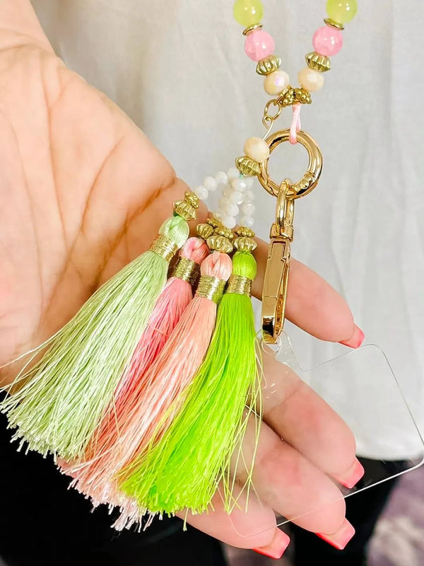 Boho Handykette mit Quasten – Trendige Accessoires – zweite Ansicht