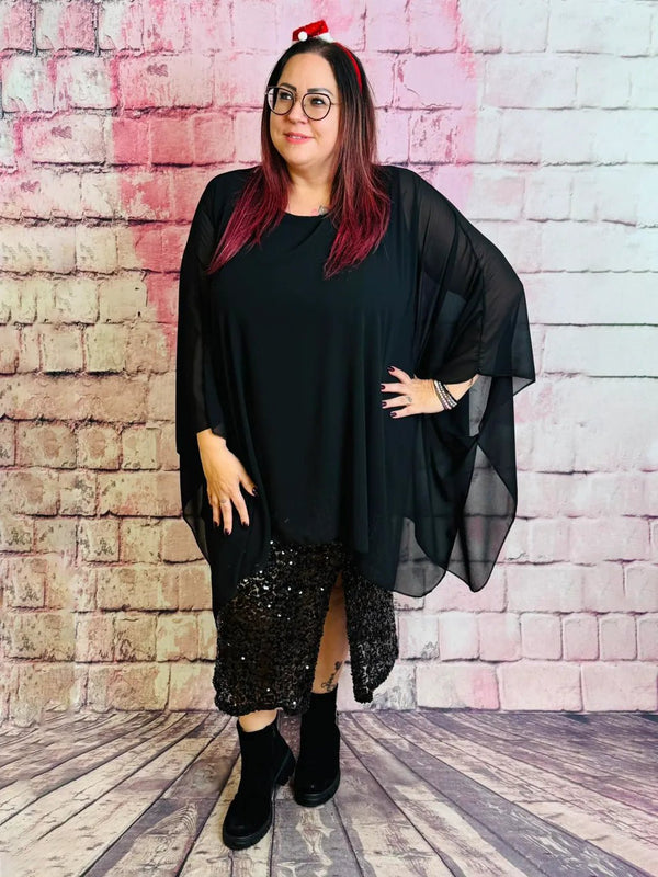 Glitzerrock - Pailletten - Look mit Schlitz – in großen Größen von CurvyRausch. Stylische Plus Size Fashion für kurvige Frauen.