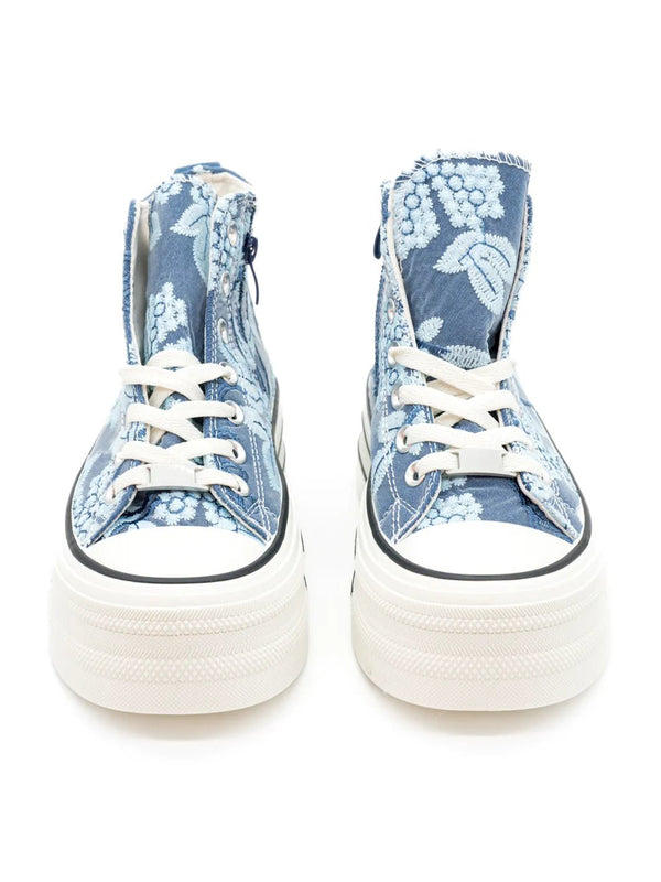 High-Top Plateau Sneaker mit Blumenstickerei – zweite Ansicht
