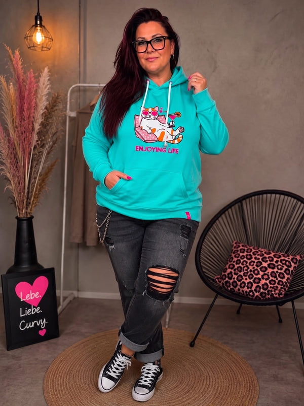 Hoodie Enjoying Life mit Katzenmotiv von Zwillingsherz – zweite Ansicht