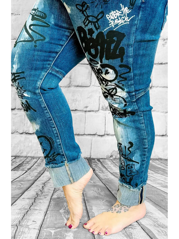 Jeans mit Graffiti - Print von Sexy Women - CurvyRausch - Neuheit - Plus Size Damenmode