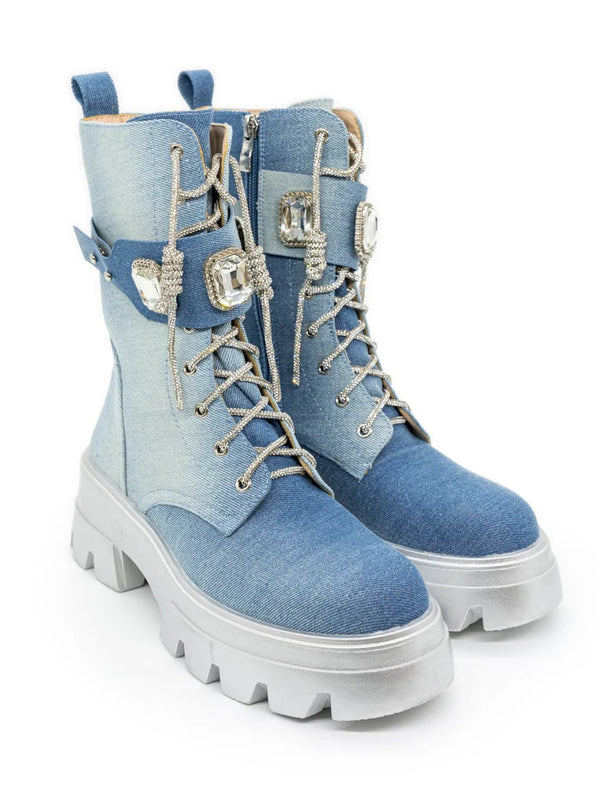Jeansmix - Boots mit Swarovski - Dekor – in großen Größen von CurvyRausch. Stylische Plus Size Fashion für kurvige Frauen.