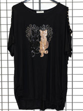 Katzen - Shirt mit Cut - out - Ärmeln und Perlen - CurvyRausch - Neuheit - Plus Size Damenmode
