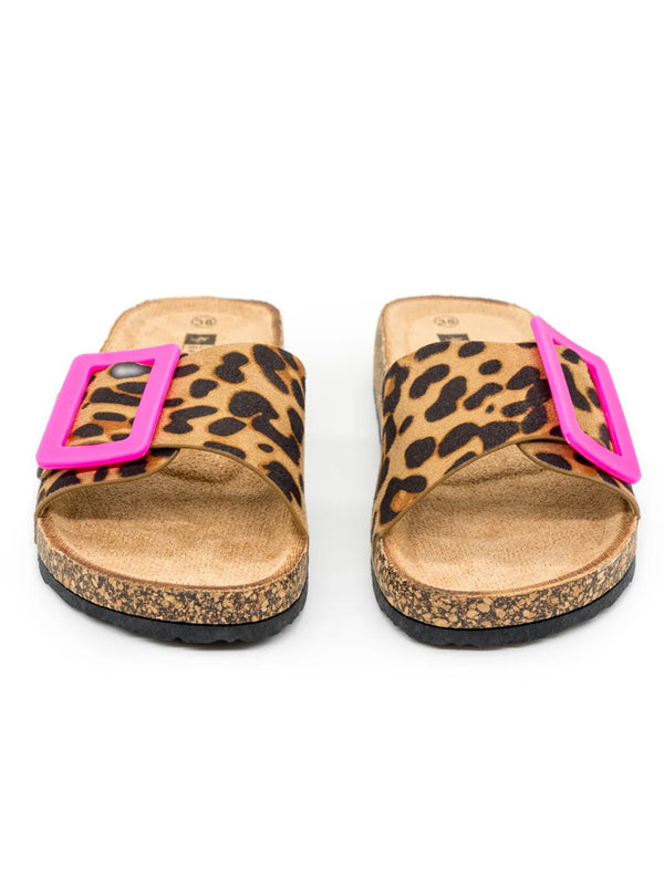 Leopard - Sandalen mit Pinker Schnalle - CurvyRausch - Neuheit - Plus Size Damenmode