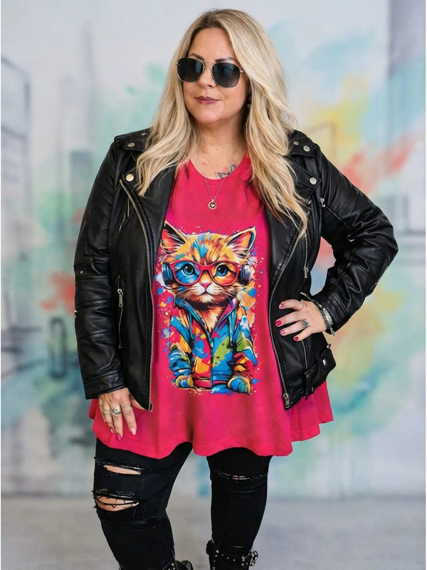 Longshirt Crazy Cat mit buntem Katzenmotiv – zweite Ansicht