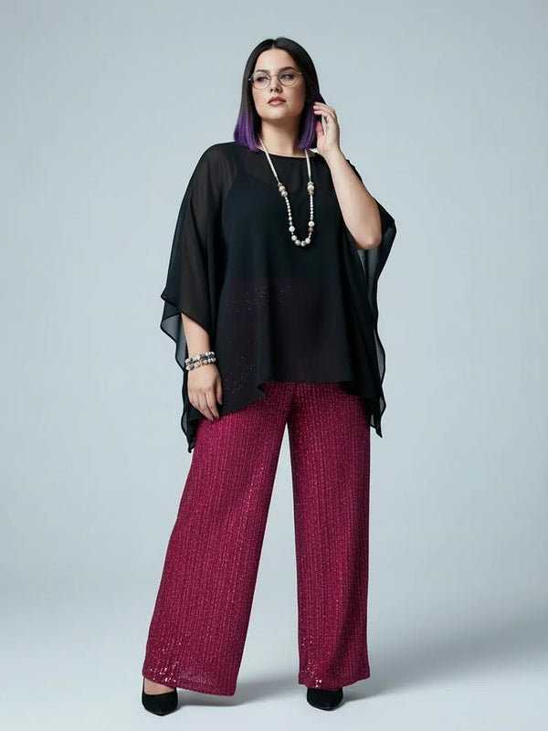 Paillettenhose – Weite Palazzo "Glitzer Baby" – in großen Größen von CurvyRausch. Stylische Plus Size Fashion für kurvige Frauen.