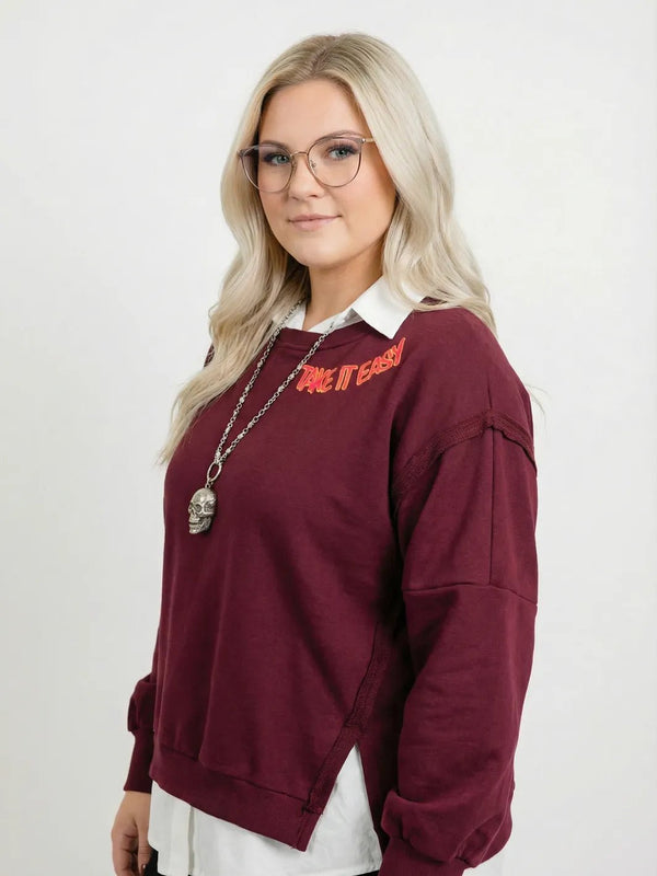 Pullover Take it easy mit Buddha Print – in großen Größen von CurvyRausch. Stylische Plus Size Fashion für kurvige Frauen.