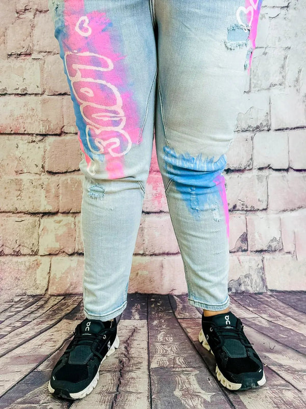 Sexy Woman Jeans XL – Buntes Farb - Design mit Herz – Stylische für Damen – Perfekt für Curvy Fashion & Plus Size Outfits