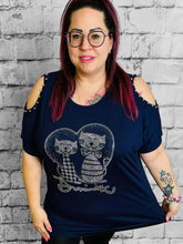 Shirt 'Cats & Heart' mit Perlenbesatz – Stylische für Damen – Perfekt für Curvy Fashion & Plus Size Outfits