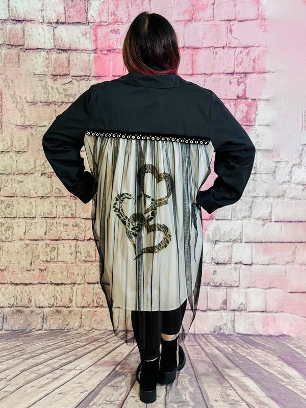Sinne Bluse Black & White mit Tüll und Herzdesign – zweite Ansicht