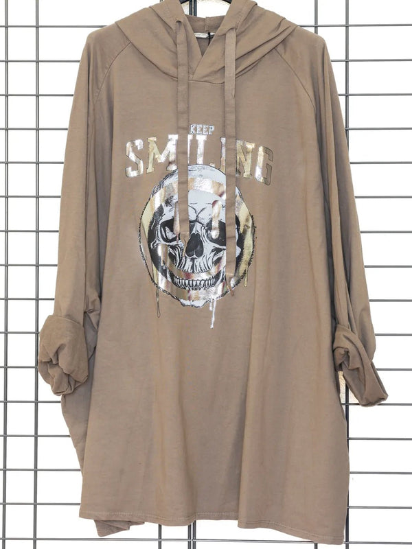 Skull - Hoodie "Keep Smiling" mit Metallicprint - CurvyRausch - Neuheit - Plus Size Damenmode