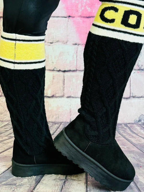 Snowboot/Winterstiefel Black mit Strick-Design und Schriftzug – zweite Ansicht