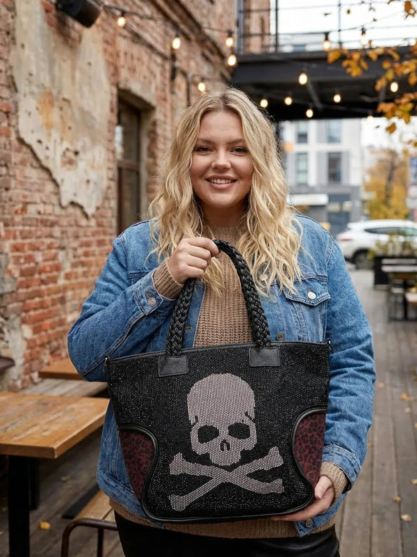 Strass Shopper XXL mit Leoprint – Große Umhängetasche – in großen Größen von CurvyRausch. Stylische Plus Size Fashion für kurvige Frauen.