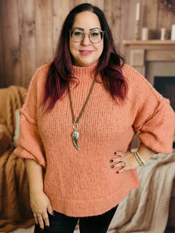 Strickpullover Cozytime mit Stehkragen – in großen Größen von CurvyRausch. Stylische Plus Size Fashion für kurvige Frauen.