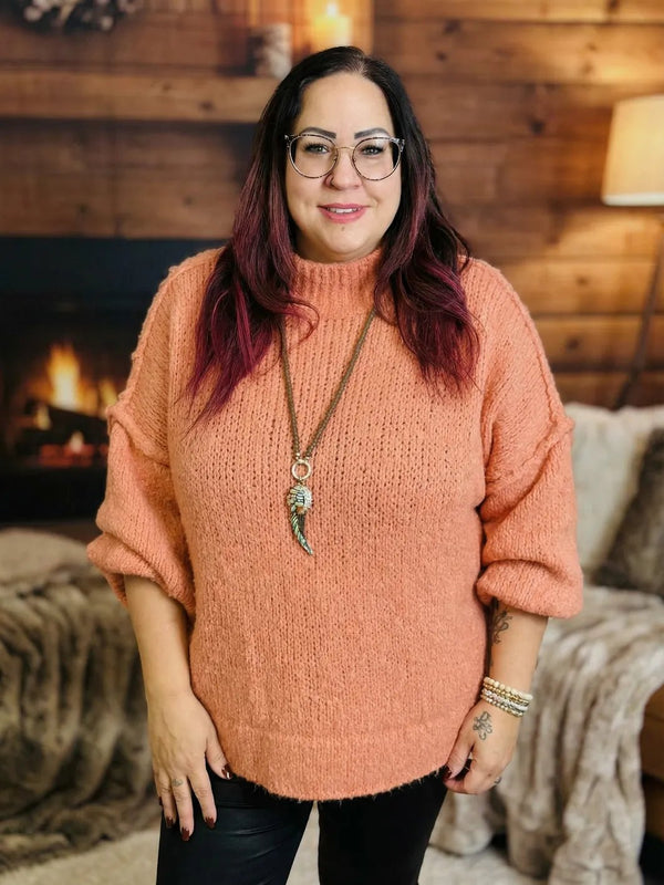 Strickpullover Cozytime mit Stehkragen – in großen Größen von CurvyRausch. Stylische Plus Size Fashion für kurvige Frauen.