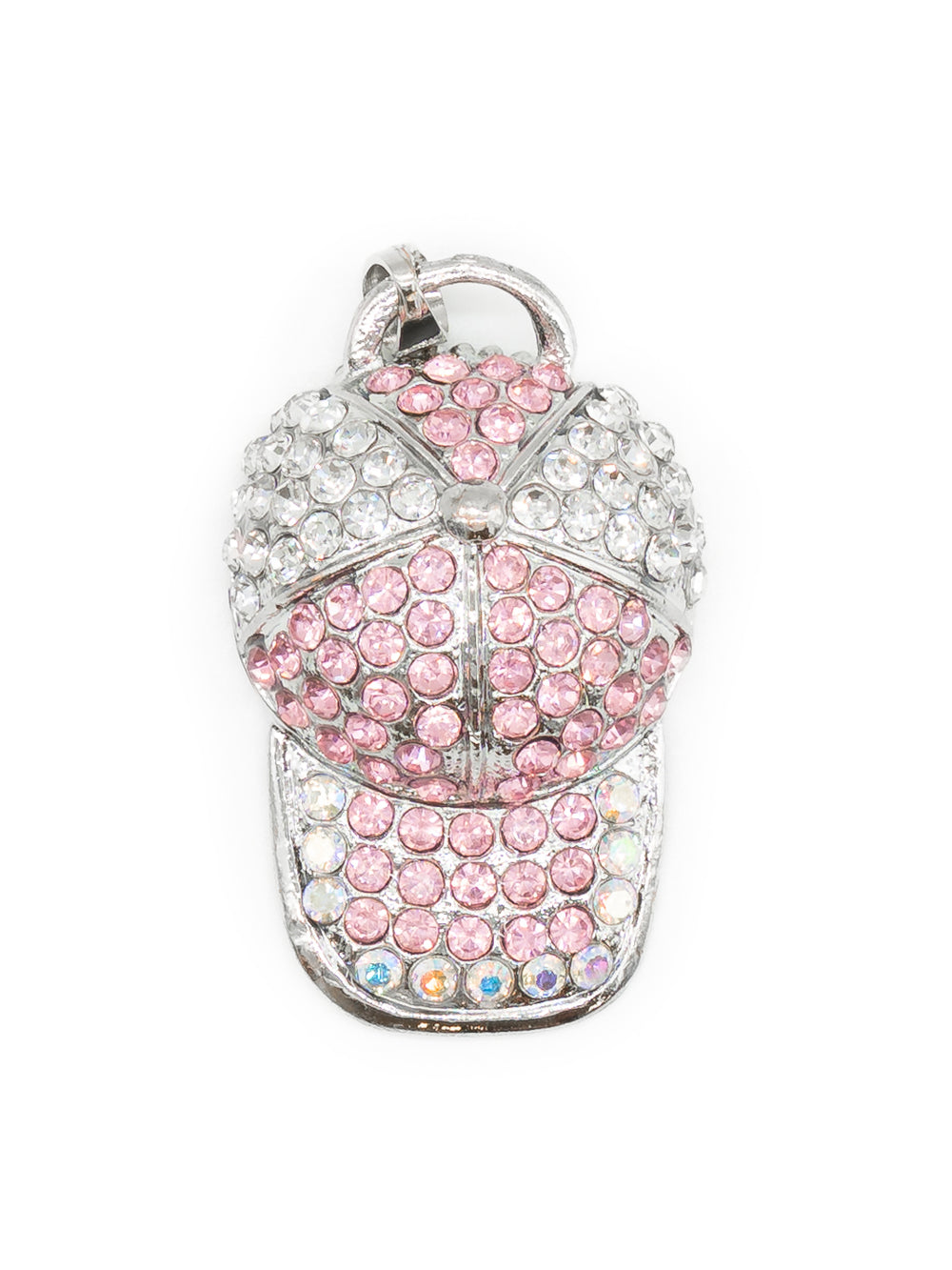 Vario Anhänger Basecap mit Strass – Cappy in Rosa und Klar komplett mit Strasssteinen besetzt, silberfarbener Ring, von CurvyRausch