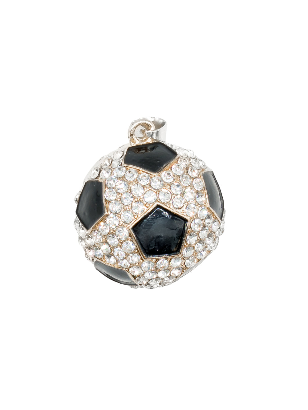 Vario Anhänger Fußball mit Strass – runder Anhänger mit klarem Strassbesatz und schwarz glänzenden Fünfecken, silberfarbene Öse, Modeschmuck von CurvyRausch