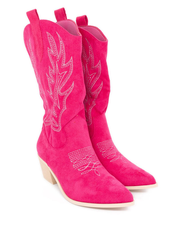 Cowboy Stiefel mit Stickerei in Fuchsia | Gr. 36 - 41 - CurvyRausch - Plus Size Damenmode
