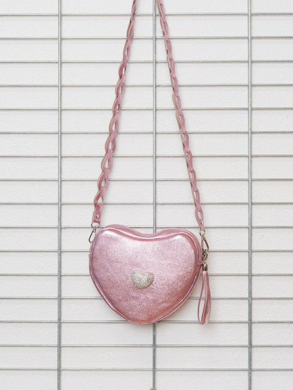 Herzle Tasche in Echt Leder Metallic - Optik rosa - CurvyRausch - Plus Size Damenmode