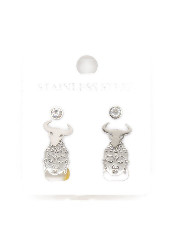 Ohrsteckerset 3 tlg. Strassstecker, Stierkopf & Buddhakopf – in großen Größen von CurvyRausch. Stylische Plus Size Fashion für kurvige Frauen.