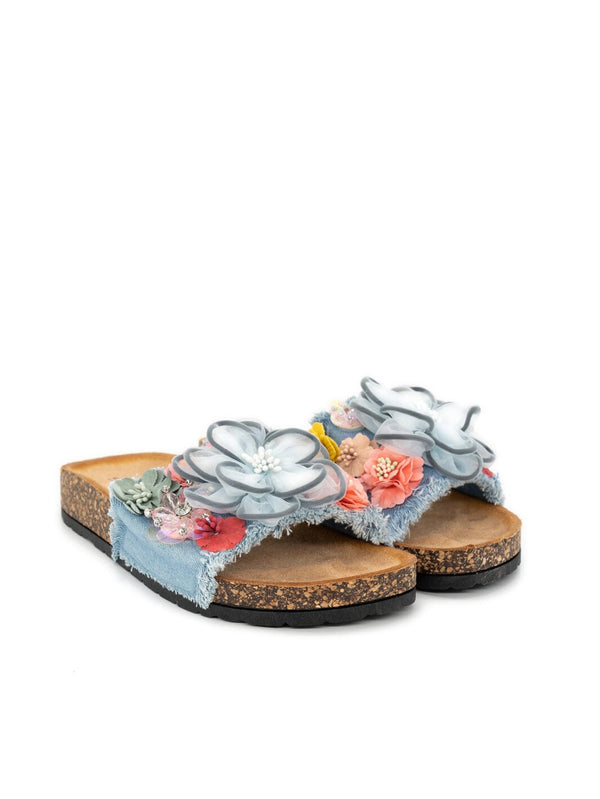Sandalen im Jeans und Blumen Look – in großen Größen von CurvyRausch. Stylische Plus Size Fashion für kurvige Frauen.