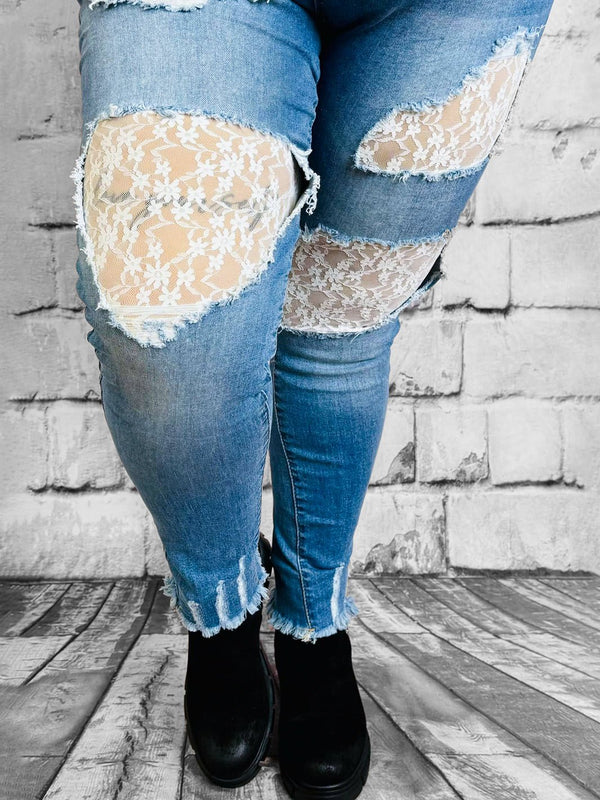 Stretchjeans mit Spitze | Trend-Piece – zweite Ansicht