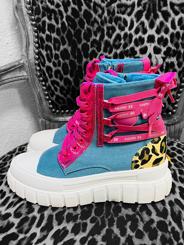 "Urban Leo" High-Top-Sneaker | Denim-Blau & Pink metallic| 36-40 – zweite Ansicht